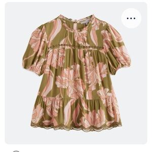 Daniel Rainn Olive and Pink Crochet Blouse